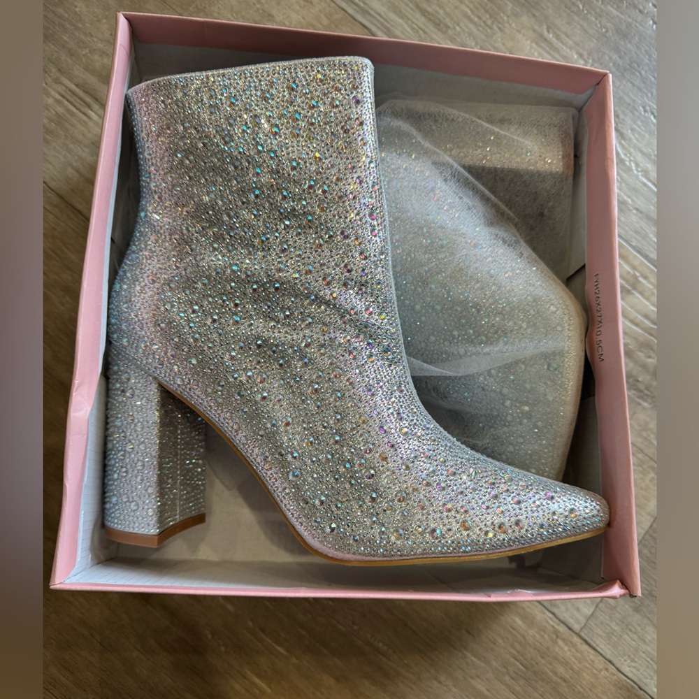 White Rhinestone Booties
